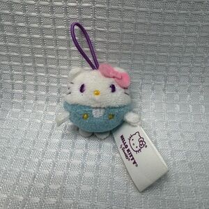Sanrio Gund Hello Kitty Plush Keychain-Blue and White with a pink bow